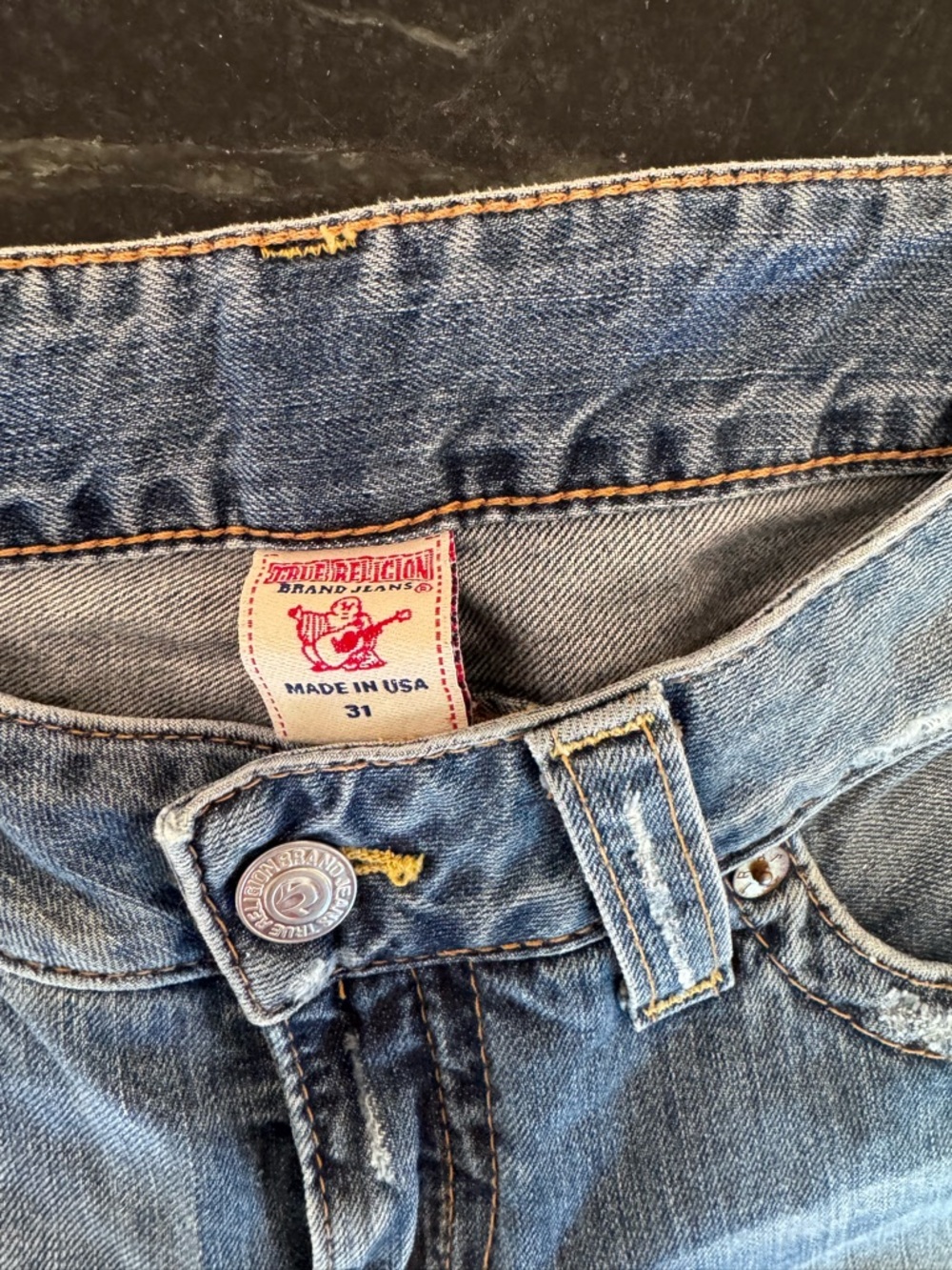 True Religion Joey Light Blue Denim Jeans with Branded Button